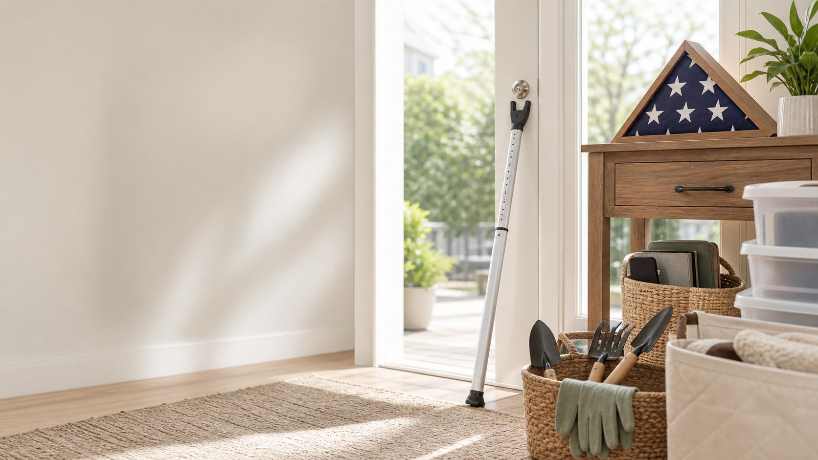 AlEWAK home essentials arranged in a bright entryway